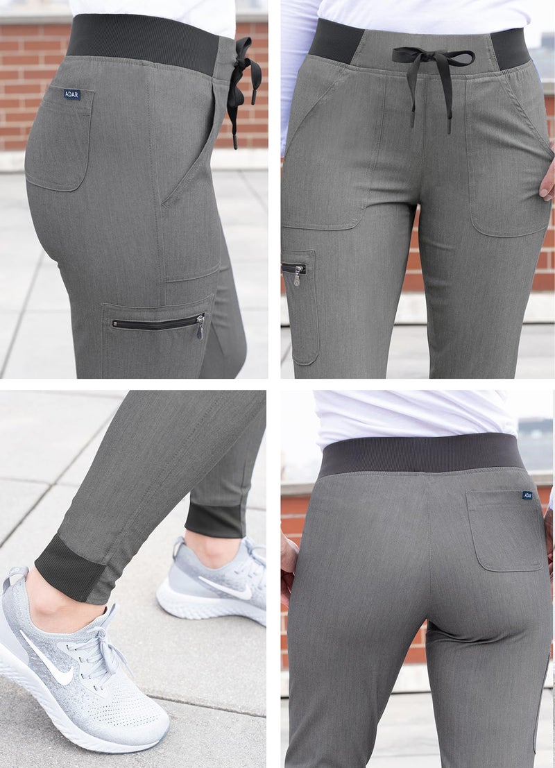 Adar Uniforms, Pro Heather Scrubs for Women - Ultimate Yoga Jogger Scrub Pants - P7104H - Heather Grey - S - Image 4